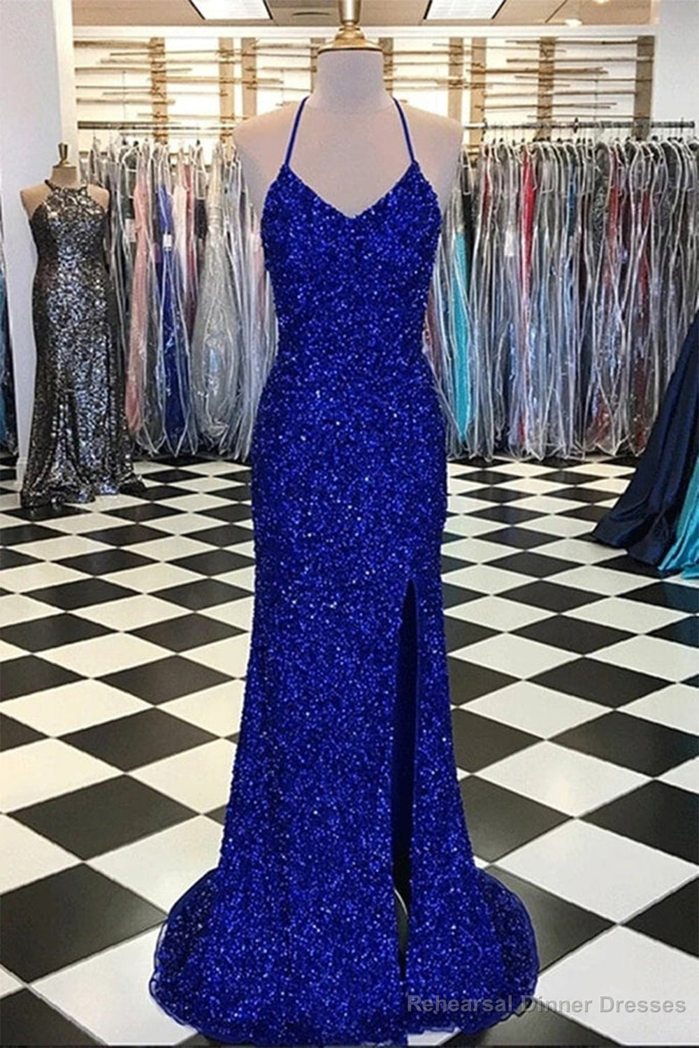 Royal Blue Sequin Mermaid Prom Dress Formal Evening Dresses Main image