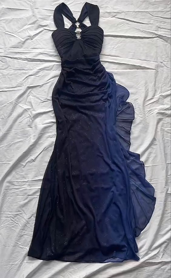 Royal Blue Sheath Long Classy Prom Dress Ruffled Classy Evening Dress