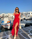 Red Chiffon Classy Prom Dress Long Ruffle Party Dress Classy Evening Dress