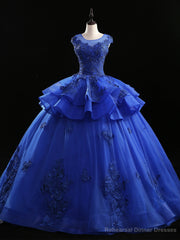 Royal Blue Tulle Appliques Beading Quinceanera Dress