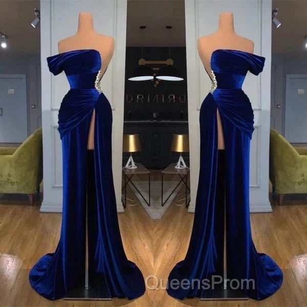 Royal Blue Velvet Trumpet Mermaid Evening Prom Dress With Slit Secondary image