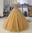 Royal Champagne Gold Off-The-Shoulder Beaded Embroidered Tulle Long Classy Prom Dress