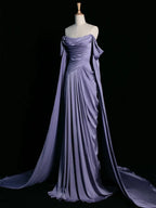 Royal Purple A-Line Off Shoulder Satin Long Classy Prom Dress Classy Evening Dress