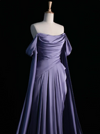 Royal Purple A-Line Off Shoulder Satin Long Classy Prom Dress Classy Evening Dress