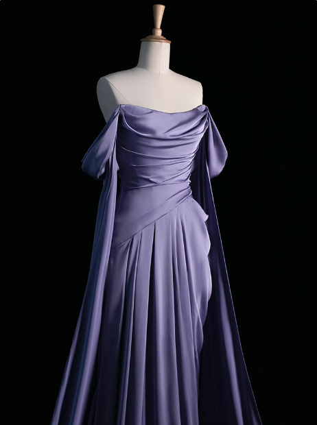 Royal Purple A-Line Off Shoulder Satin Long Classy Prom Dress Classy Evening Dress