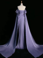 Royal Purple A-Line Off Shoulder Satin Long Classy Prom Dress Classy Evening Dress