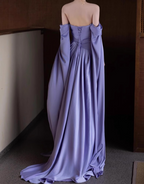 Royal Purple A-Line Off Shoulder Satin Long Classy Prom Dress Classy Evening Dress