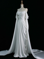 Royal Purple A-Line Off Shoulder Satin Long Classy Prom Dress Classy Evening Dress