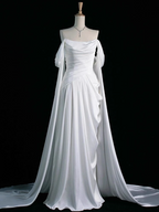 Royal Purple A-Line Off Shoulder Satin Long Classy Prom Dress Classy Evening Dress