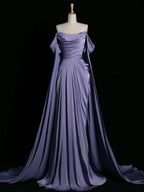 Royal Purple A-Line Off Shoulder Satin Long Classy Prom Dress Classy Evening Dress
