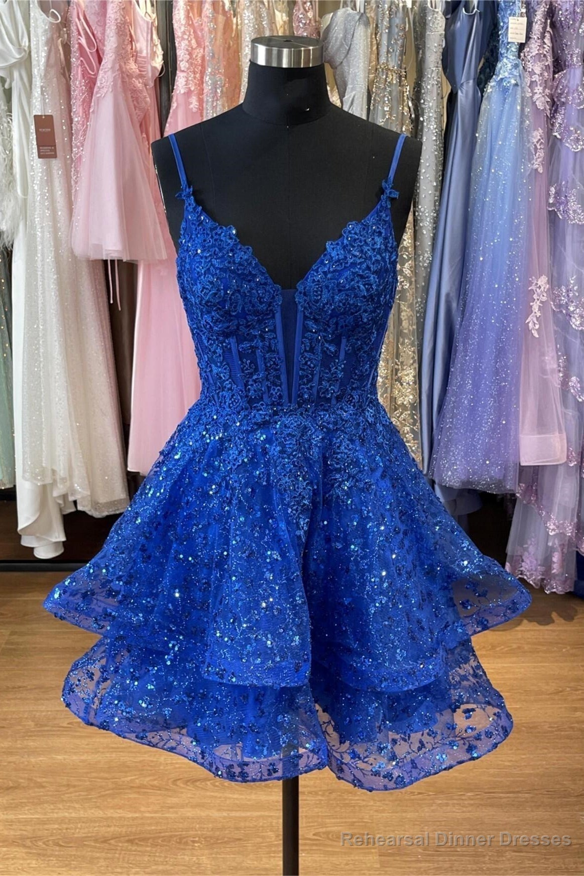 Royal Blue Appliques Short Ruffles Princess Dress Main image