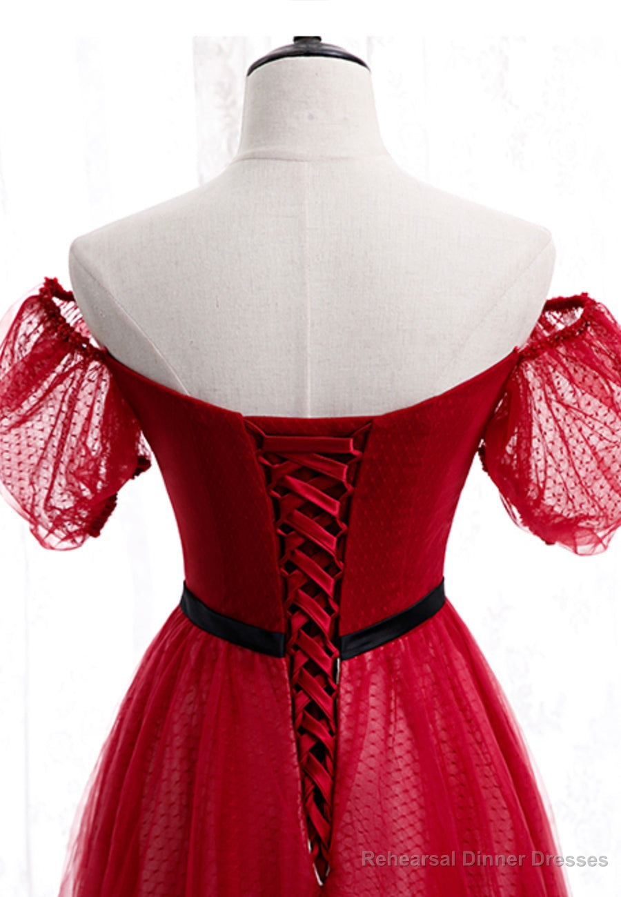 Red Tulle Long Prom Dresses, A-Line Off the Shoulder Evening Dresses Secondary image