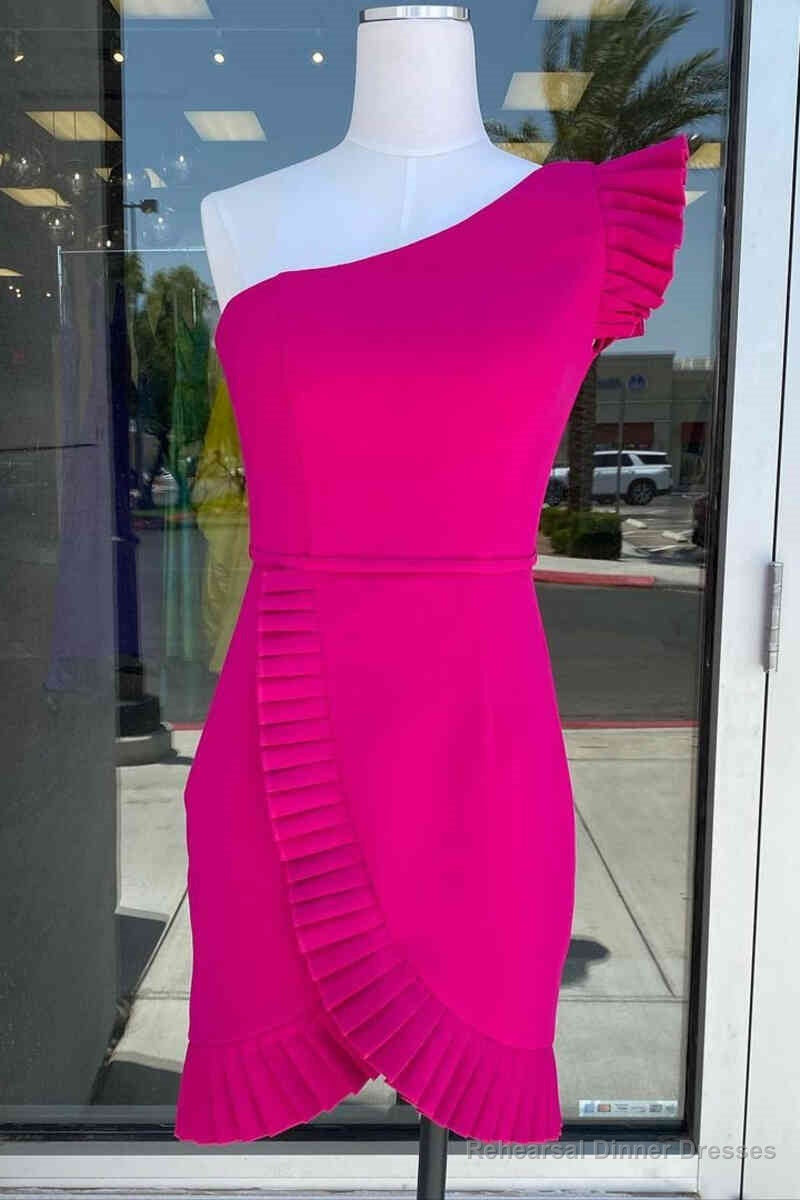 Ruffle Sleeve Fuchsia One Shoulder Homecoming Dress Main image