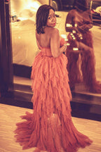 Rust Red Sweetheart High Low Tiered Classy Dress