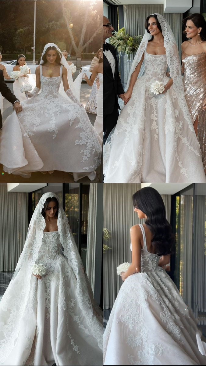 Rustic Wedding Dress Ball Gown Square Neck White Lace Tulle Long Wedding Dresses Summer Brides Dress Bridal Gowns Secondary image