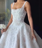 Rustic Wedding Dress Ball Gown Square Neck White Lace Tulle Long Wedding Dresses Summer Brides Dress Bridal Gowns