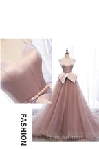 Pink Spaghetti Straps Tulle Long Formal Evening Prom Dress, Unique Long Wedding Dess