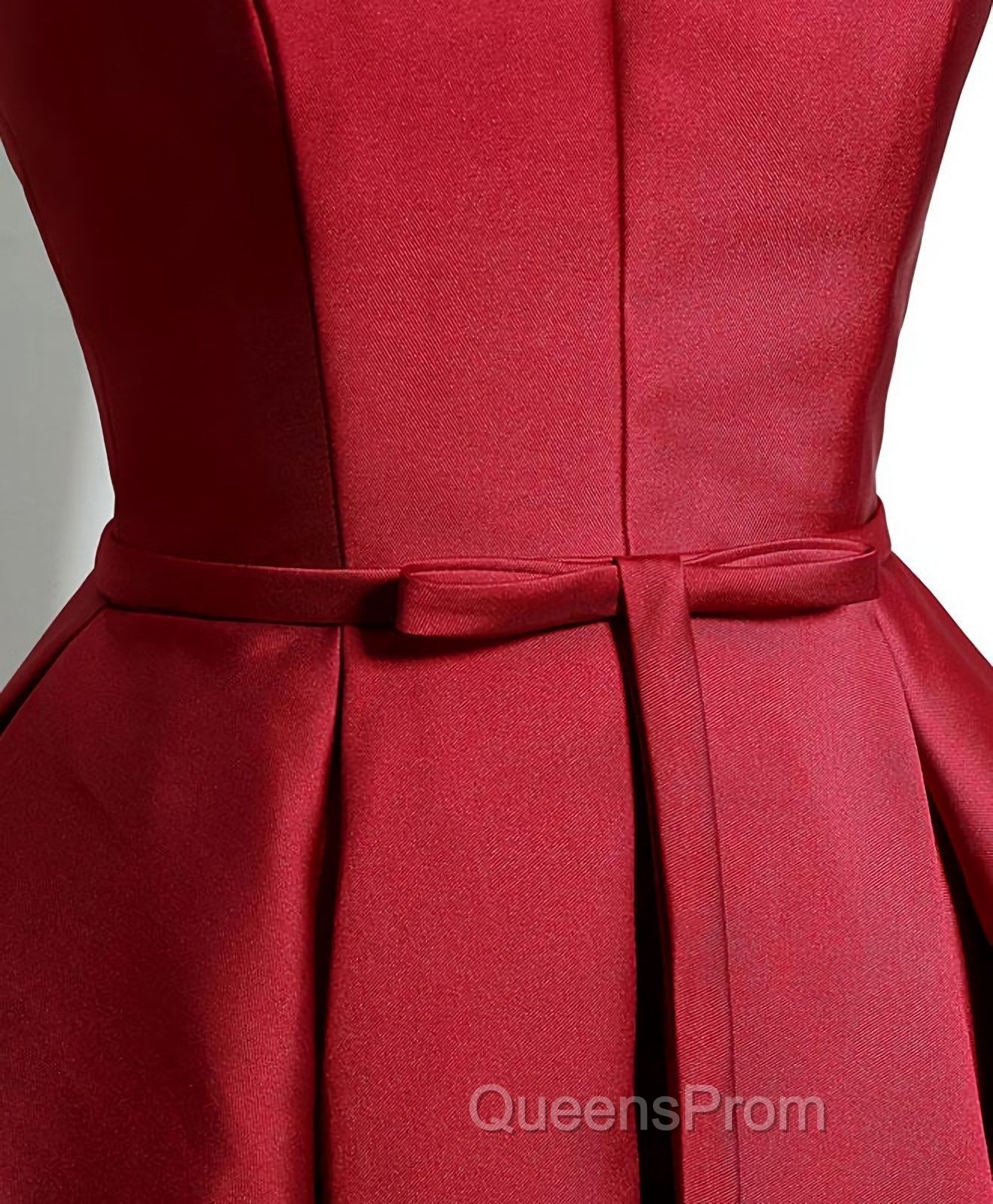 Simple Burgundy Satin V Neck Short Evening Prom Dress, Evening Dress Secondary image