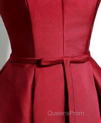 Simple Burgundy Satin V Neck Short Evening Prom Dress, Evening Dress