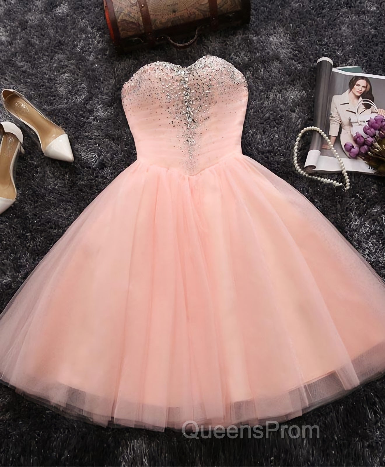 Pink A Line Sweetheart Neck Short Evening Prom Dress, Homecoming Dress Secondary image
