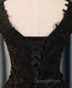 Black V Neck Lace Short Evening Prom Dress, Homecoming Dress, Homecoming Dress