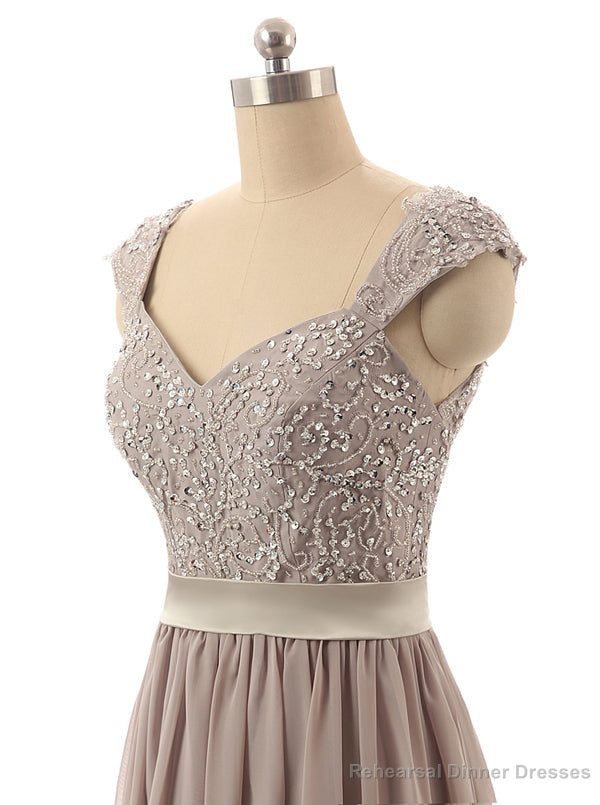 Hot Selling Cap Sleeves Beaded Floor Length Taupe Bridesmaid Dress Secondary image
