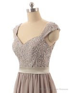 Hot Selling Cap Sleeves Beaded Floor Length Taupe Bridesmaid Dress