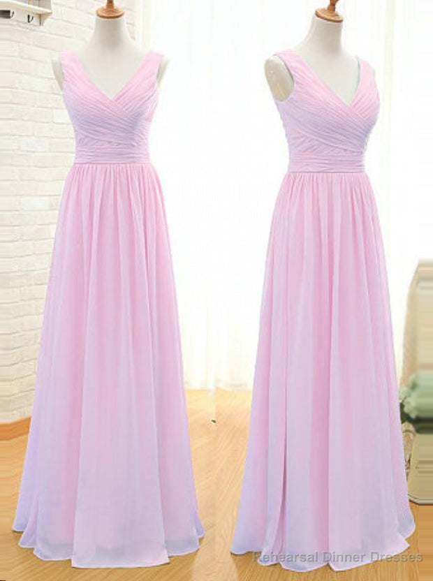 Simple A-Line V Neck Floor Length Pink Chiffon Bridesmaid Dress Secondary image