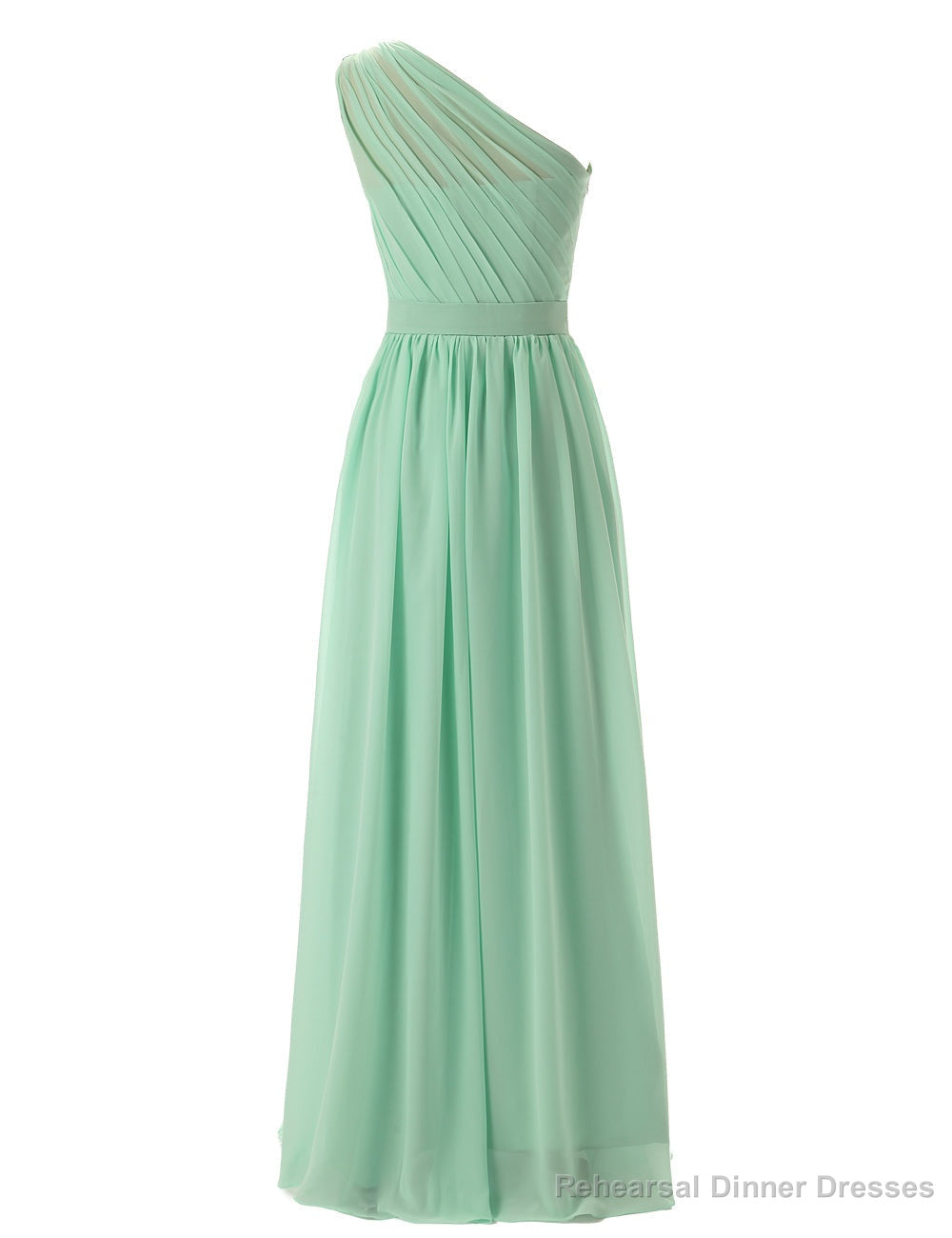 Simple A-Line Chiffon Ruched Mint Green Long Bridesmaid Dress Main image
