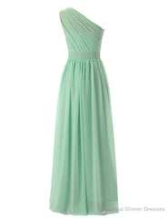Simple A-Line Chiffon Ruched Mint Green Long Bridesmaid Dress