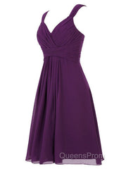 Simple A-line V Neck Short Chiffon Grey Bridesmaid Dress