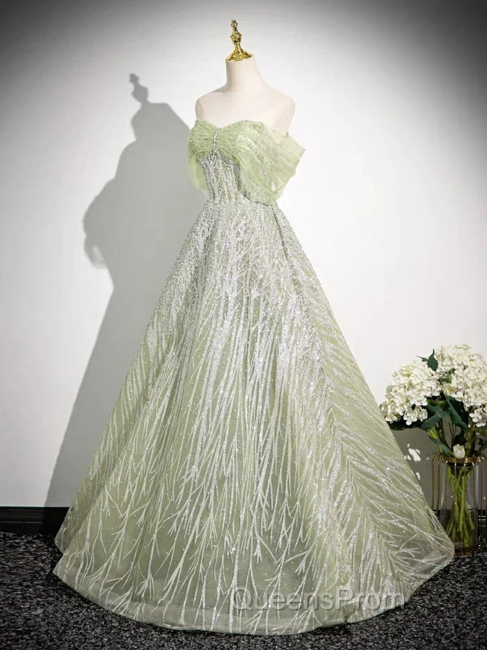 Sage A-Line Off The Shoulder Glittering Tulle Sequins Long Evening Prom Dress Sweet 16 Dress Secondary image