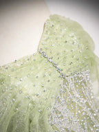 Sage A-Line Off The Shoulder Glittering Tulle Sequins Long Evening Prom Dress Sweet 16 Dress
