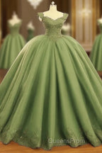 Sage Ball Gown Appliques Tulle Dress
