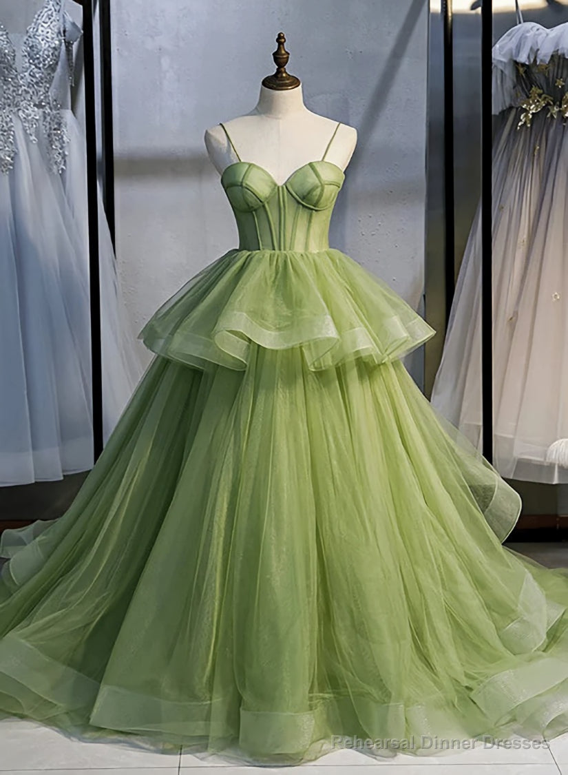 Sage Green Corset Long Prom Dress, Long Green Tulle Party Dress Evening Dresses Secondary image