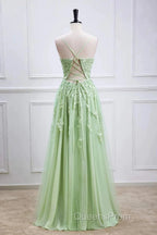 Sage Green Long Evening Prom Dress Lace Appliques V Neck Lace-Up