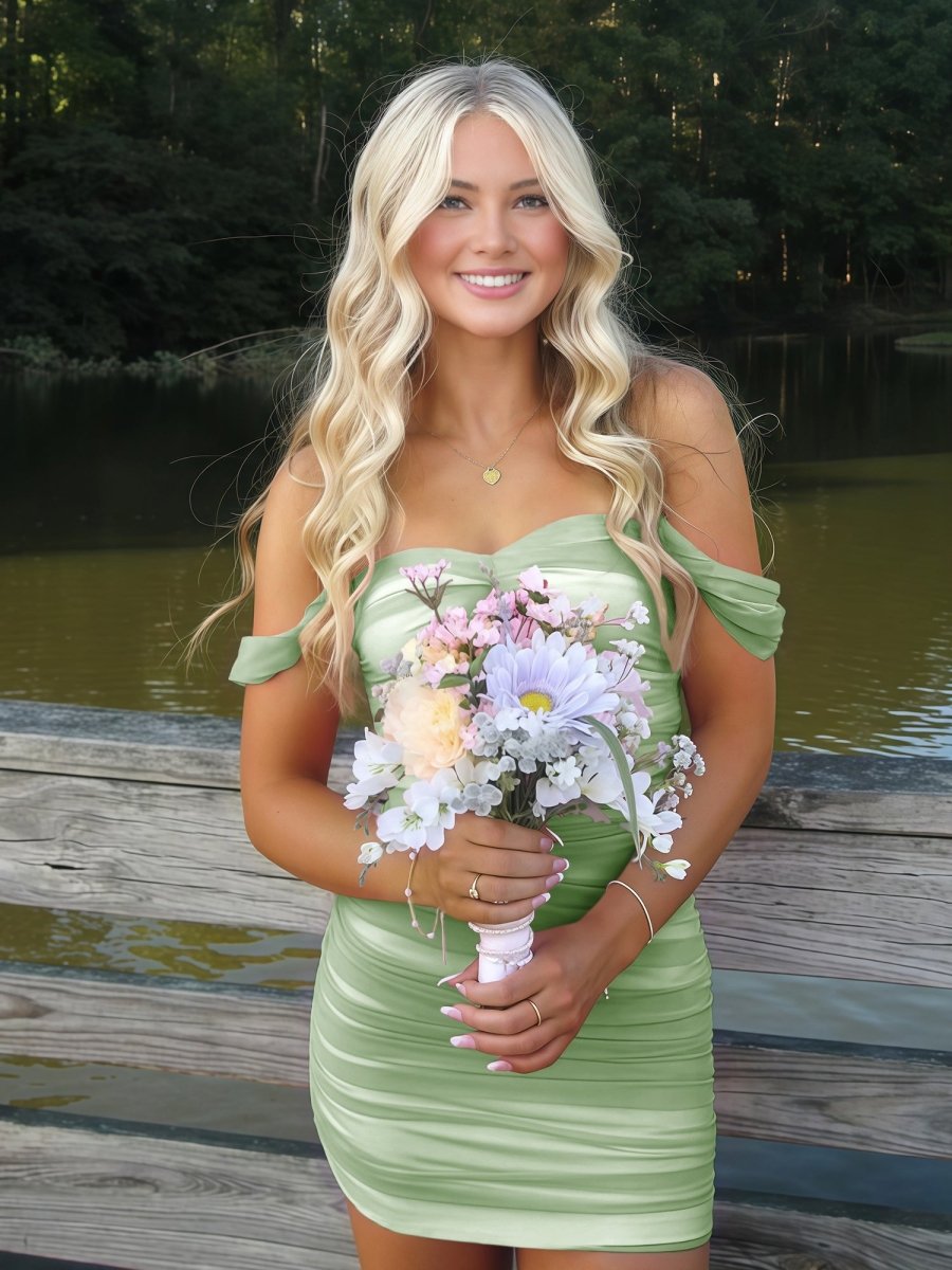 Sage Green Off The Shoulder Tulle Homecoming Dress Short Cocktail Dresses Main image