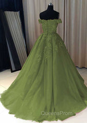 Sage Green Quinceanera Dress Off The Shoulder Lace Beaded Evening Gowns