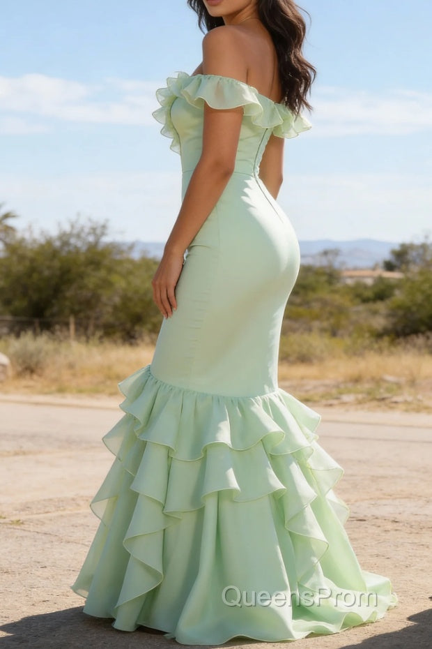 Sage Green Ruffled Long Prom Dress Secondary image