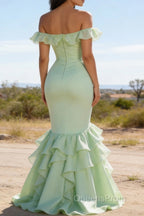 Sage Green Ruffled Long Prom Dress