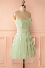 Sage Green Strapless A-Line Short Party Dress Homecoming Dress