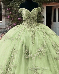 Sage Lace Off Shoulder 15 Ball Gown Dress