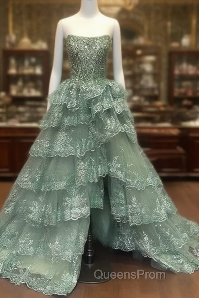 Sage Tiered Lace Strapless Dress Main image