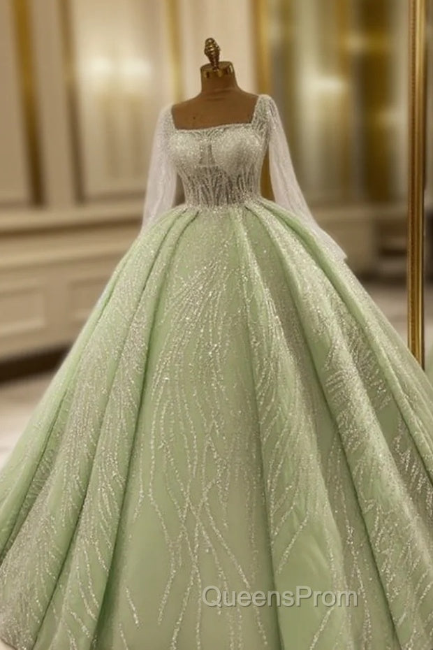 Sage Tulle Ball Gown With Sequin Pattern Main image