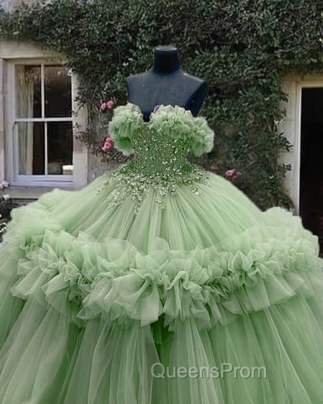 Sage Tulle Ruffless Ball Gown Appliques Dress Secondary image