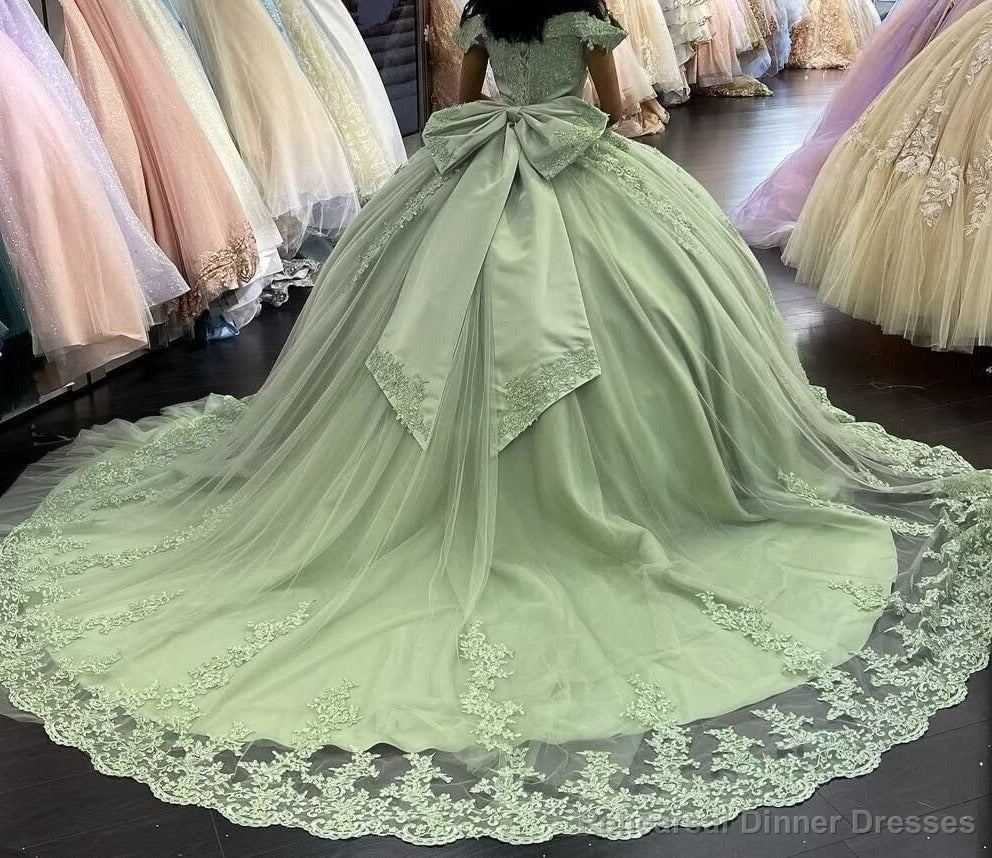 Lace Sage Green Quinceanera Dresses Applique Off Shoulder Sweet 16 Dress Main image