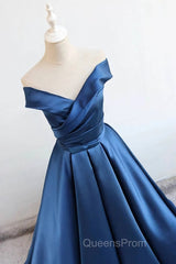 Satin A-line Off-the-Shoulder Evening Dress,Elegant Long Evening Prom Dress,Graduation Dress