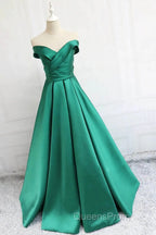 Satin A-line Off-the-Shoulder Evening Dress,Elegant Long Evening Prom Dress,Graduation Dress