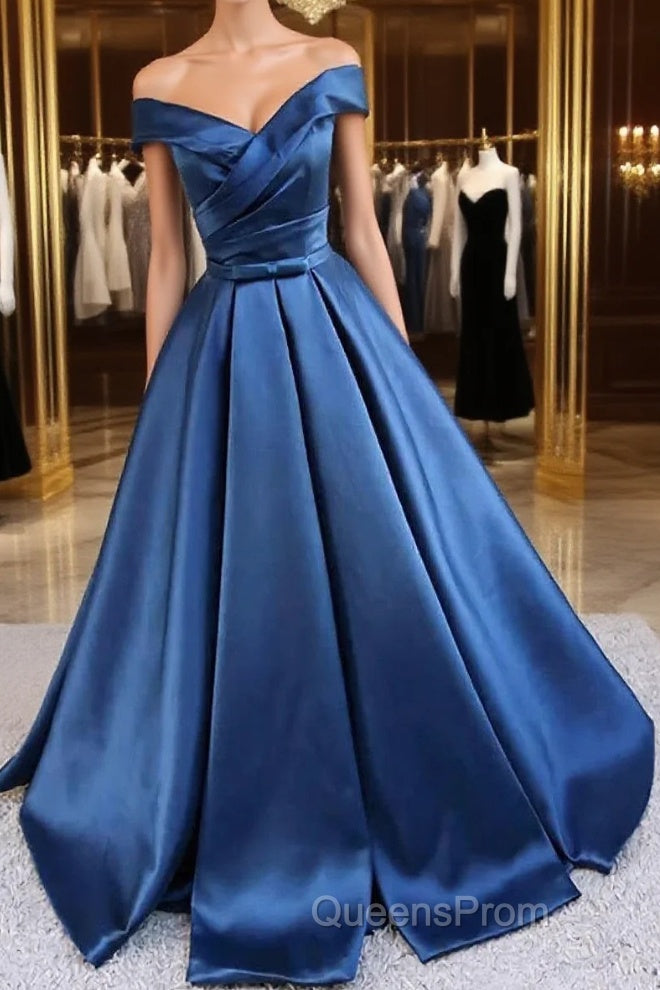 Satin A-line Off-the-Shoulder Evening Dress,Elegant Long Evening Prom Dress,Graduation Dress Main image