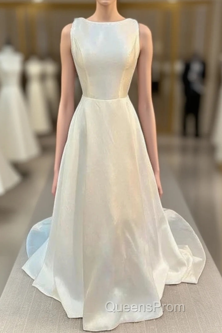 Satin Crew Neck Bow-Back A-Line Wedding Dress Main image